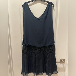 J Kara Blue Sleeveless V-Neck Midi Sundress